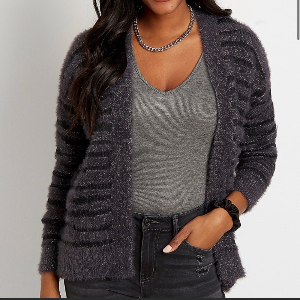 Maurices Super Soft Gray/Purple Zebra Stripe Cardigan (Sz XXL) NWT